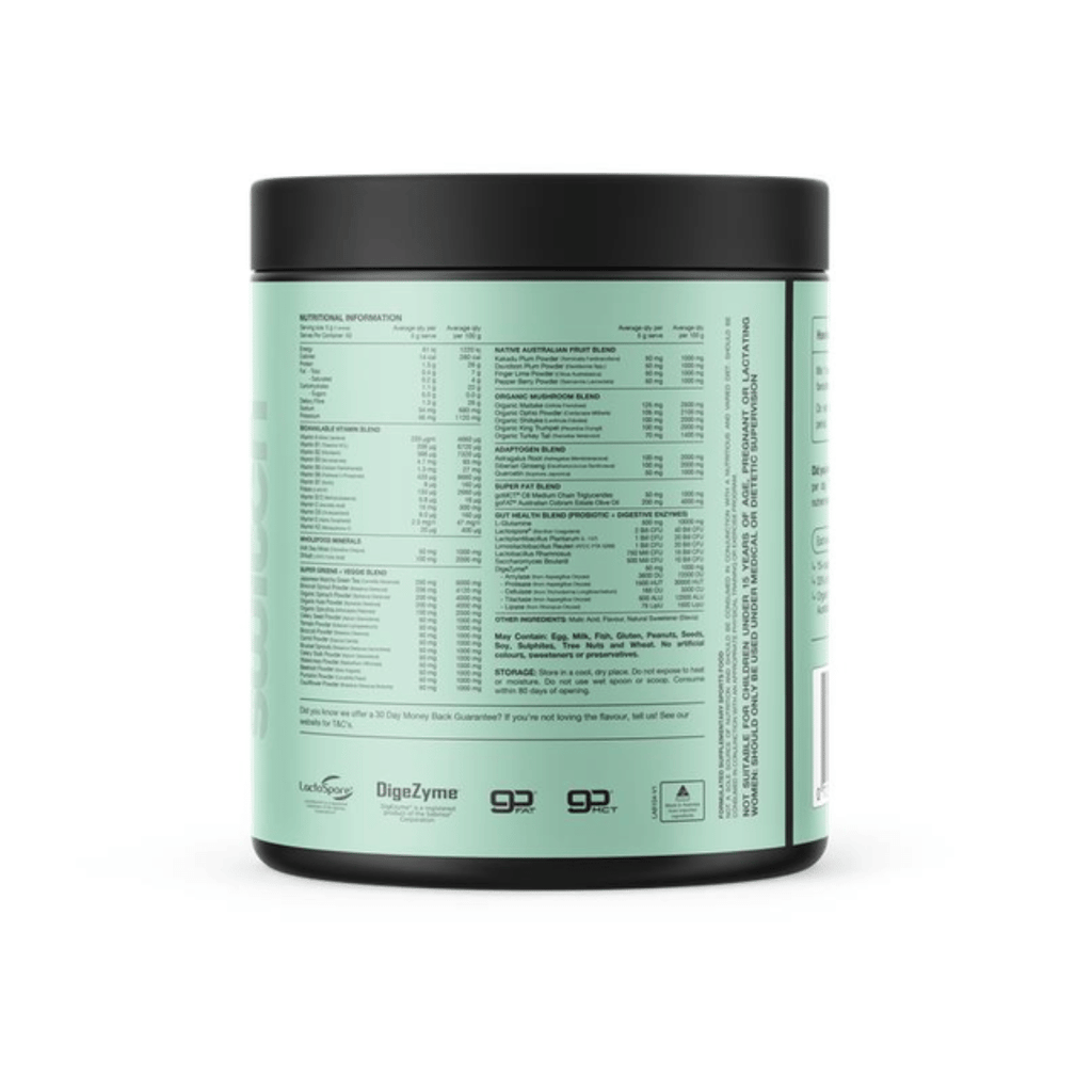 Switch Nutrition Greens daily super greens powder with probiotics, vitamins and functional ingredients.