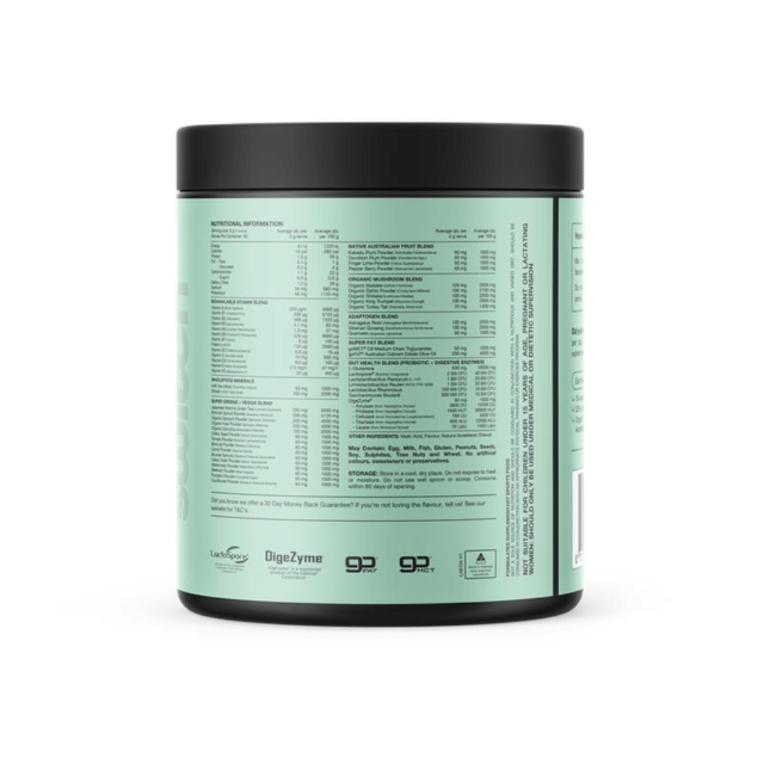 Switch Nutrition Greens daily super greens powder with probiotics, vitamins and functional ingredients.