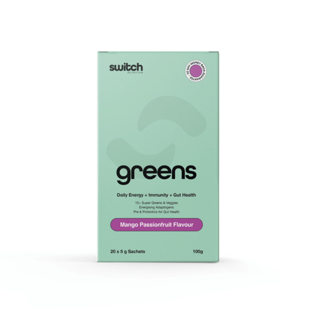 Switch Nutrition Greens daily super greens powder with probiotics, vitamins and functional ingredients.