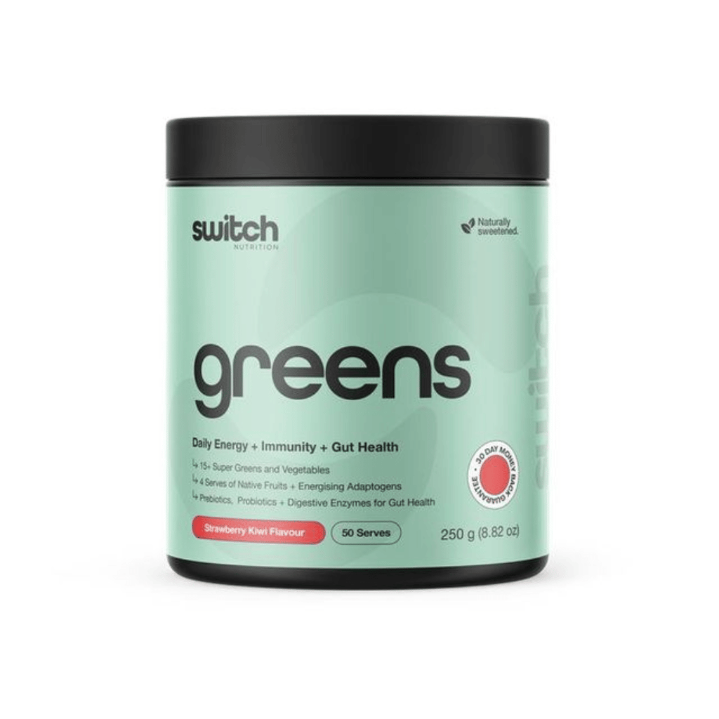 Switch Nutrition Greens daily super greens powder with probiotics, vitamins and functional ingredients.
