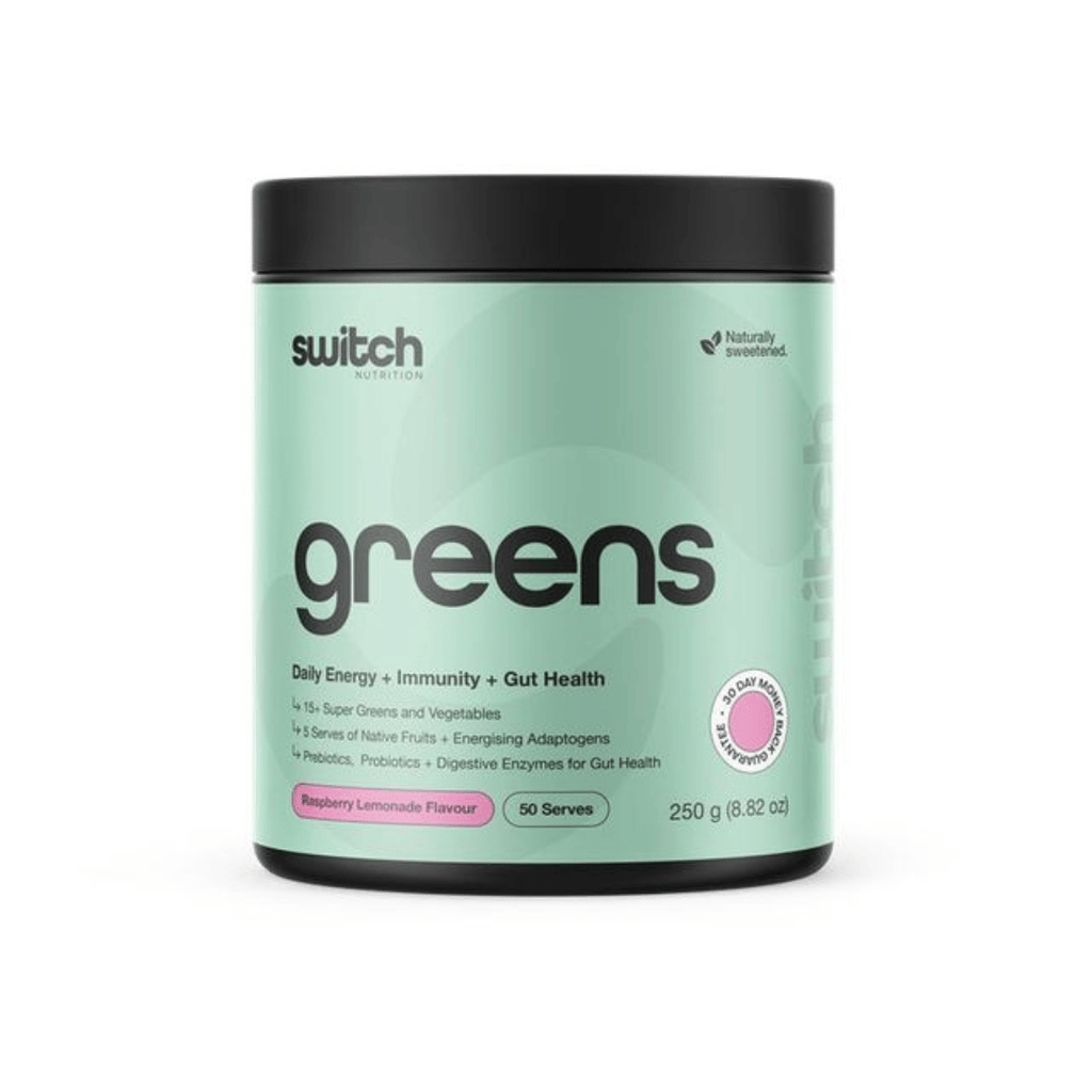Switch Nutrition Greens daily super greens powder with probiotics, vitamins and functional ingredients.