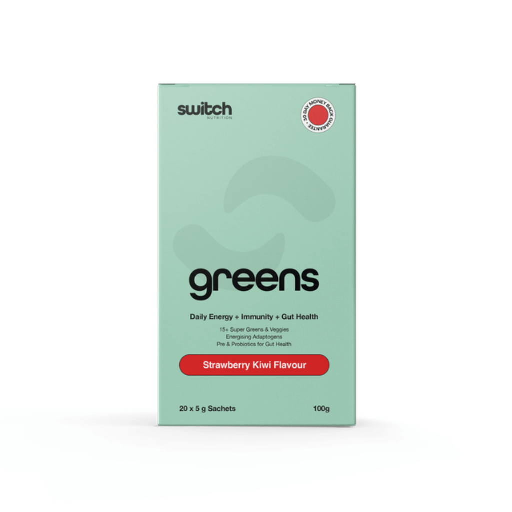 Switch Nutrition Greens daily super greens powder with probiotics, vitamins and functional ingredients.