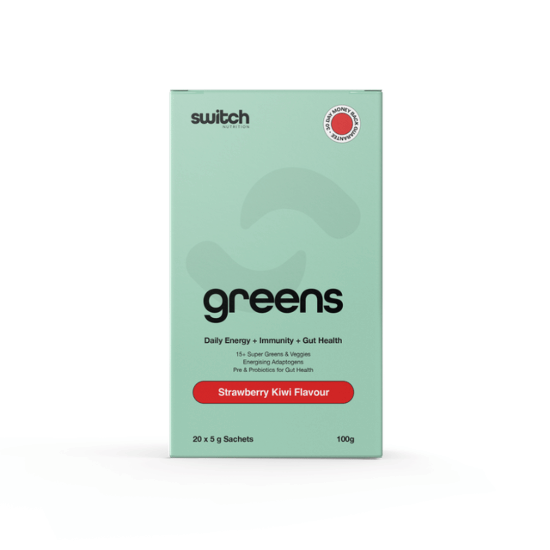 Switch Nutrition Greens daily super greens powder with probiotics, vitamins and functional ingredients.