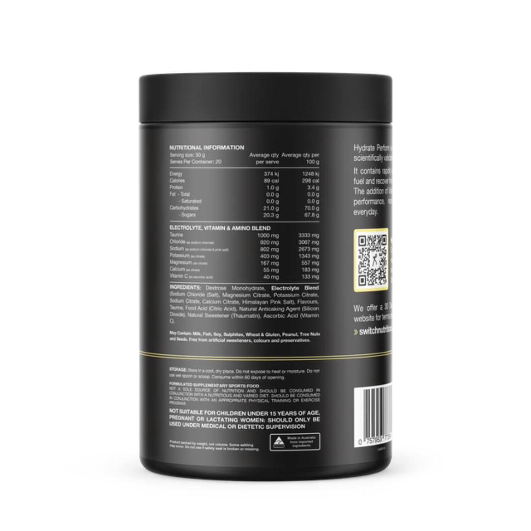 Switch Nutrition Hydrate Perform carbohydrate and electrolyte powder for endurance and hydration.
