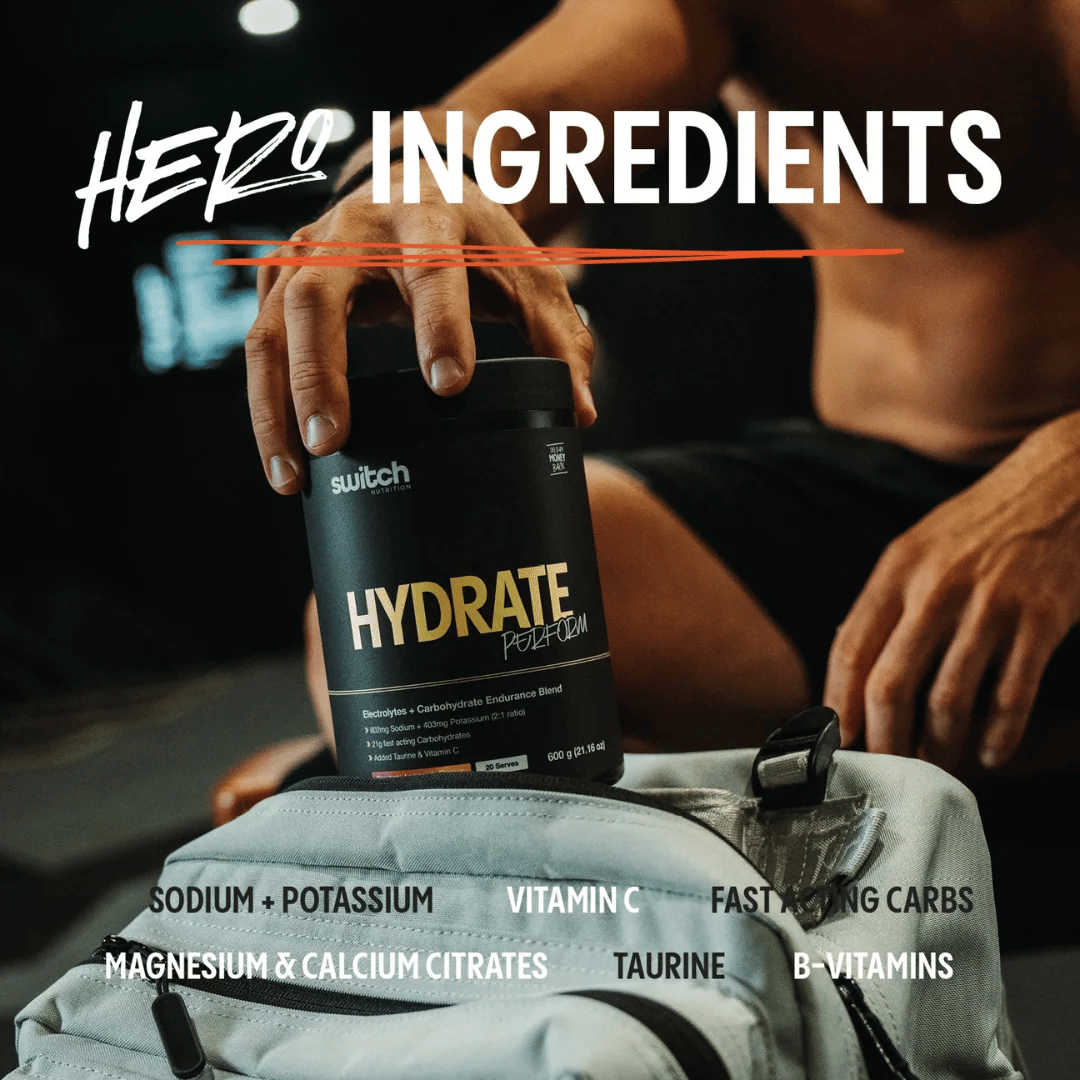 Switch Nutrition Hydrate Perform carbohydrate and electrolyte powder for endurance and hydration.