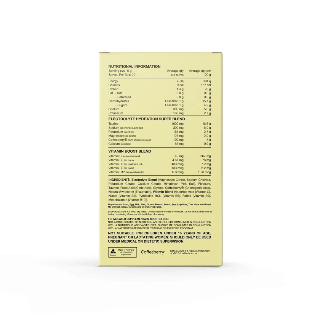 Switch Nutrition Hydrate electrolyte powder with five essential electrolytes, taurine and vitamins.