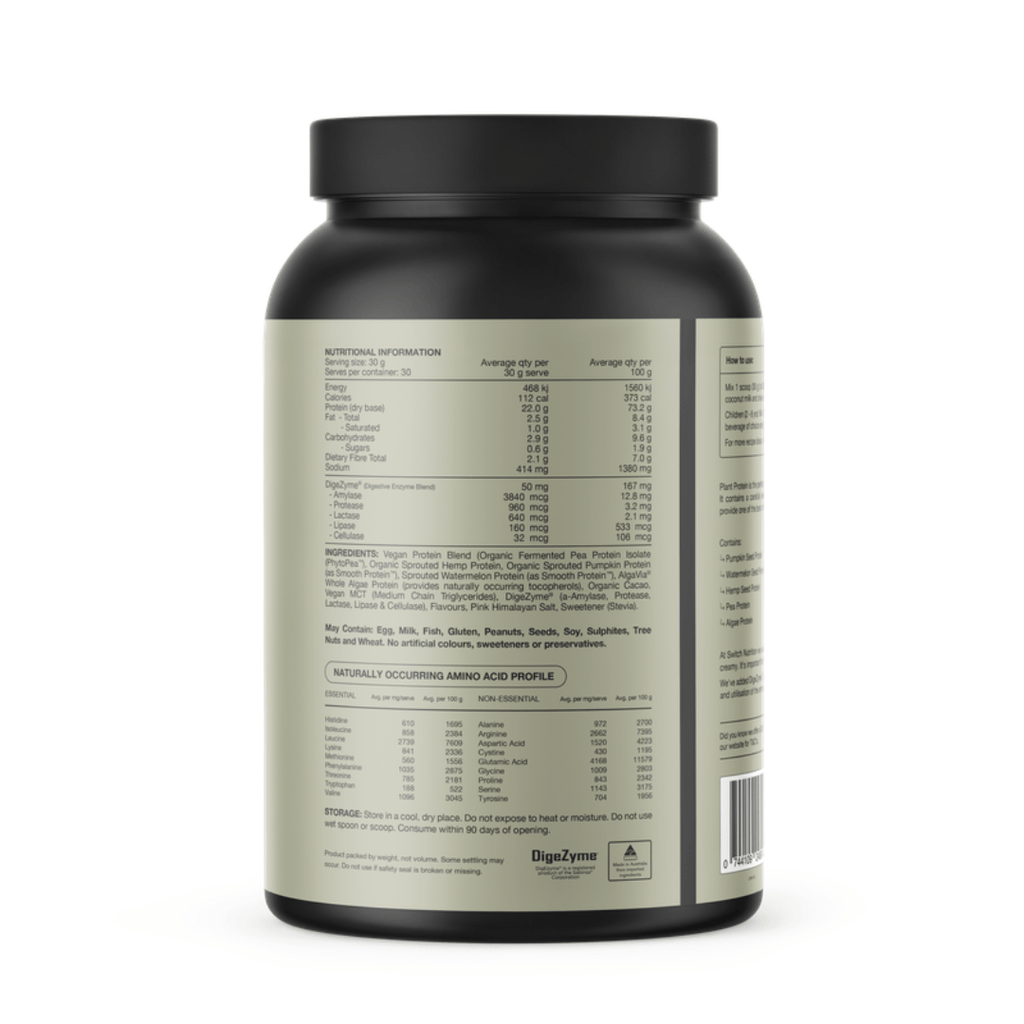Switch Nutrition Plant Protein vegan protein powder with organic plant proteins and DigeZyme® digestive enzymes.