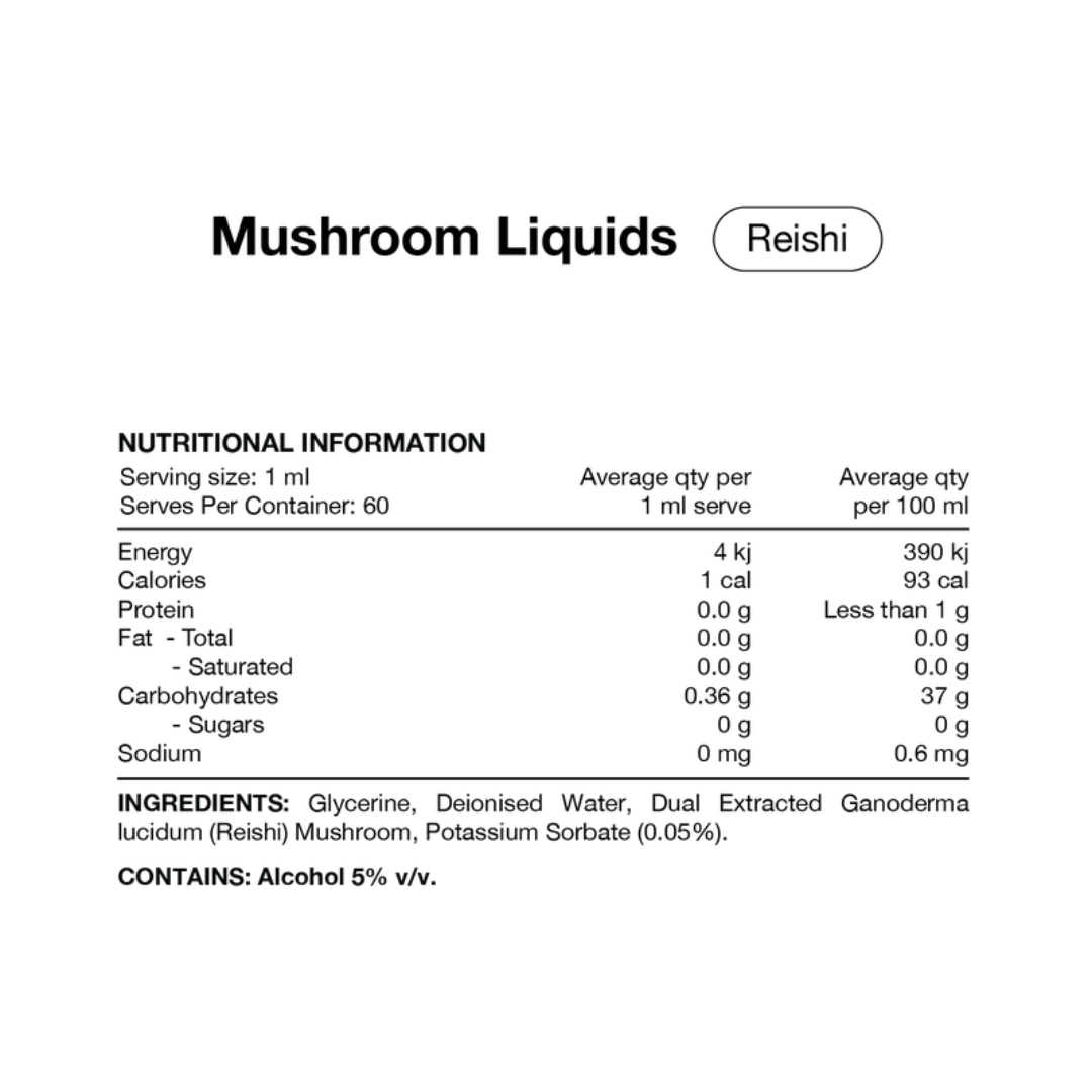 Switch Nutrition Reishi Mushroom Liquid Extract 2:1 dual-extracted fruiting body formula in Miron glass bottle.
