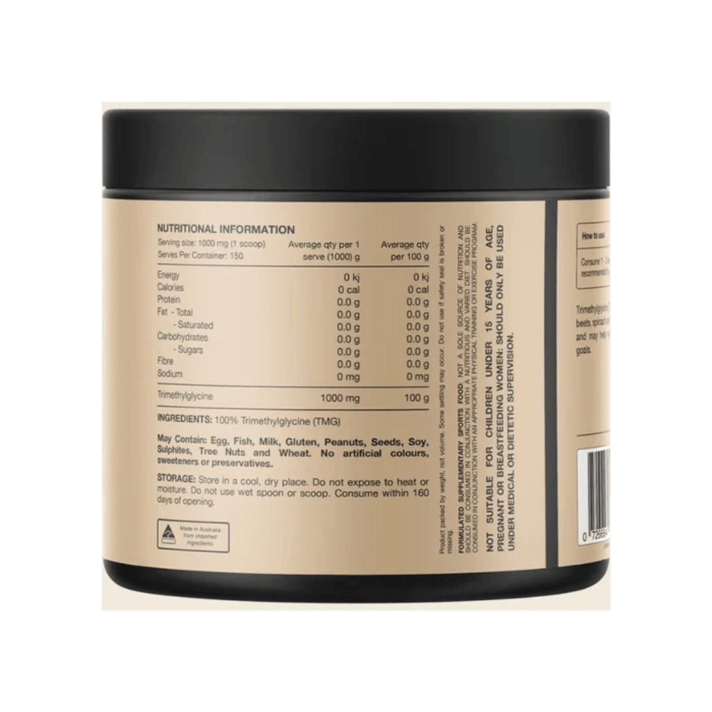 Switch Nutrition TMG powder containing 1,000 mg of pure trimethylglycine per serve.