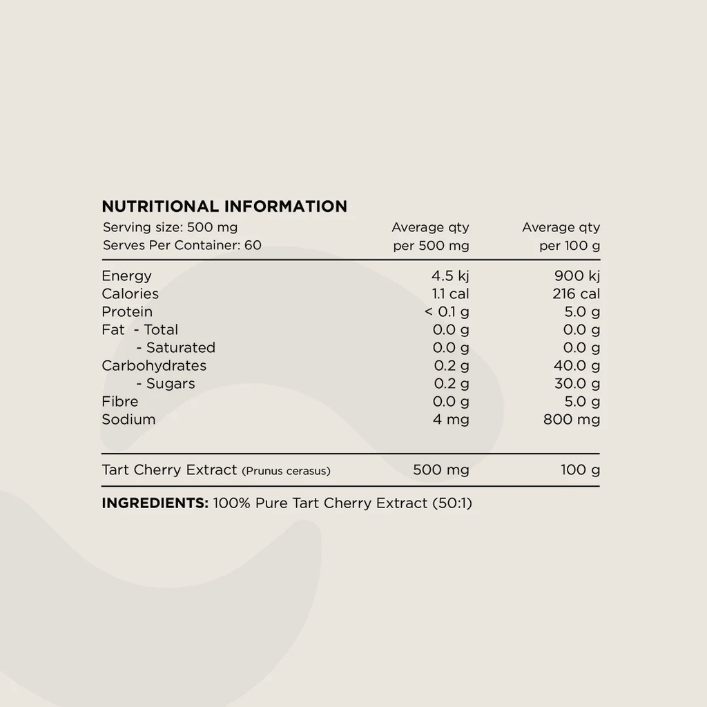 Switch Nutrition Tart Cherry Powder with concentrated 50:1 Montmorency tart cherry extract.