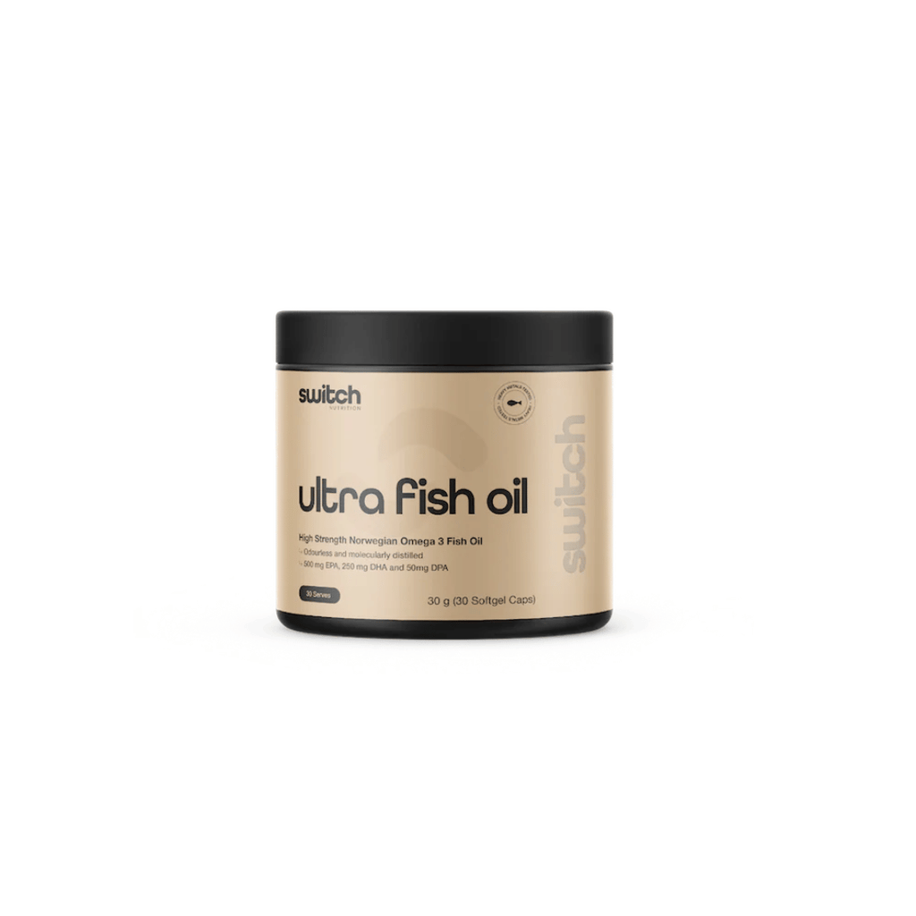 Switch Nutrition Ultra Fish Oil high-strength omega-3 softgel capsules.