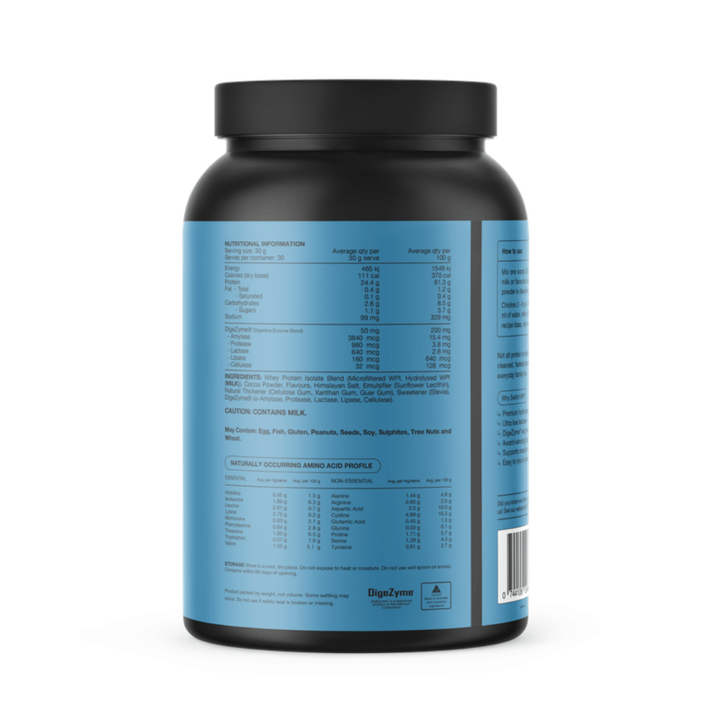 Switch Nutrition WPI whey protein isolate with DigeZyme® digestive enzymes for sports nutrition.