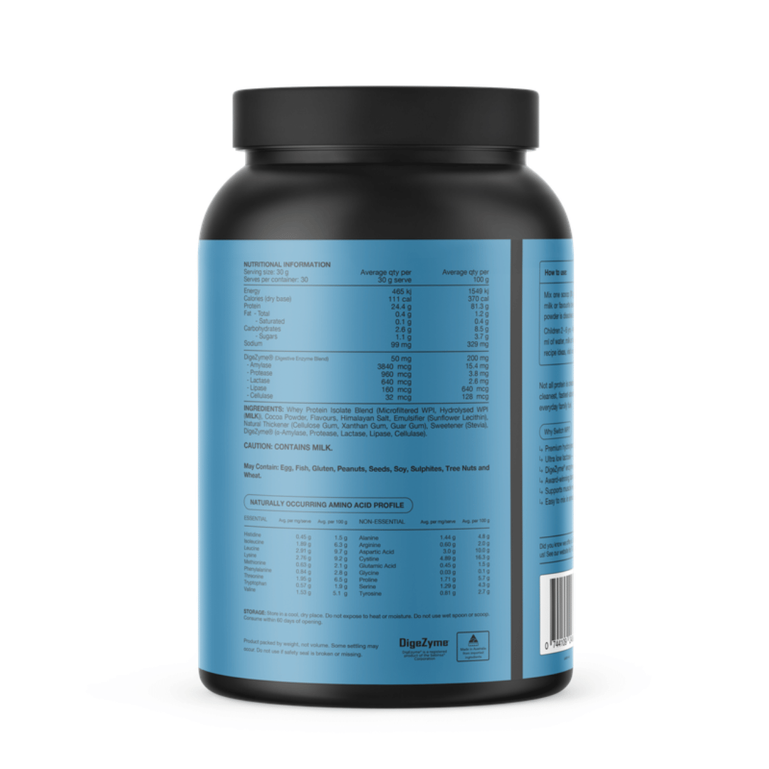 Switch Nutrition WPI whey protein isolate with DigeZyme® digestive enzymes for sports nutrition.