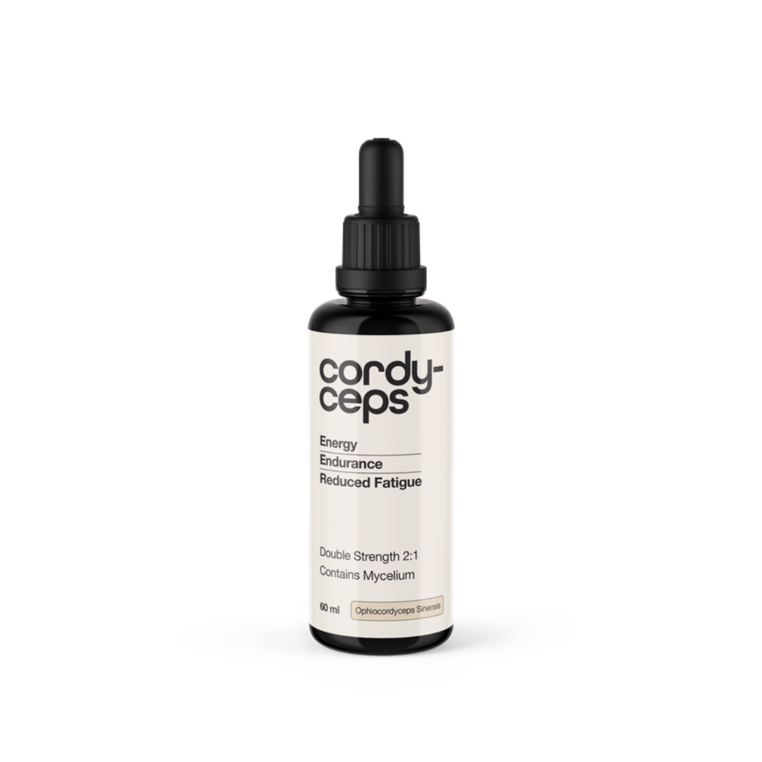 Switch Nutrition Cordyceps Mushroom Liquid Extract 2:1 dual-extracted mushroom formula in Miron glass bottle.