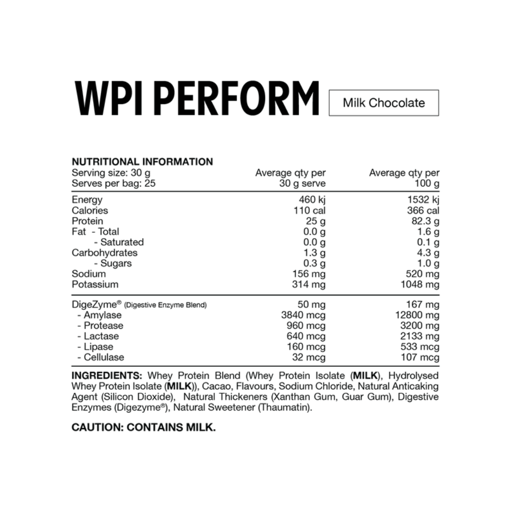 Switch Nutrition WPI Perform Whey Protein Isolate powder available in Milk Chocolate and Vanilla flavours.