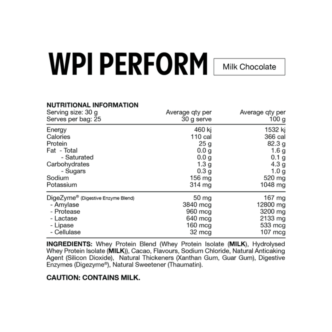 Switch Nutrition WPI Perform Whey Protein Isolate powder available in Milk Chocolate and Vanilla flavours.