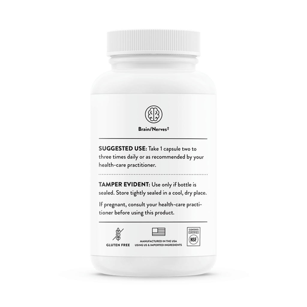 Thorne Acetyl L-Carnitine by Thorne, acetyl L-carnitine capsules in premium supplement bottle with front label packaging.