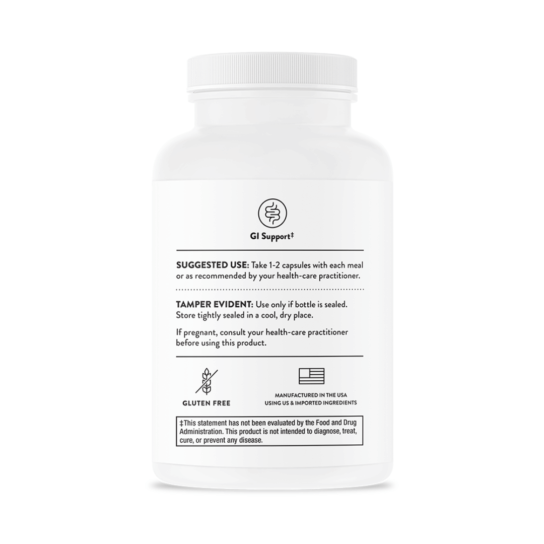 Thorne Advanced Digestive Enzymes by Thorne, digestive enzyme capsules in premium supplement bottle with front label packaging.