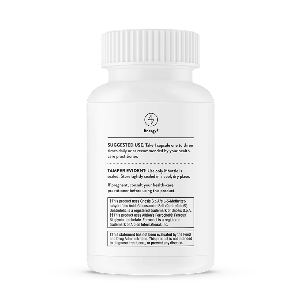 Thorne Advanced Iron Complex (formerly Ferrasorb) by Thorne, iron supplement capsules in premium bottle with front label packaging.