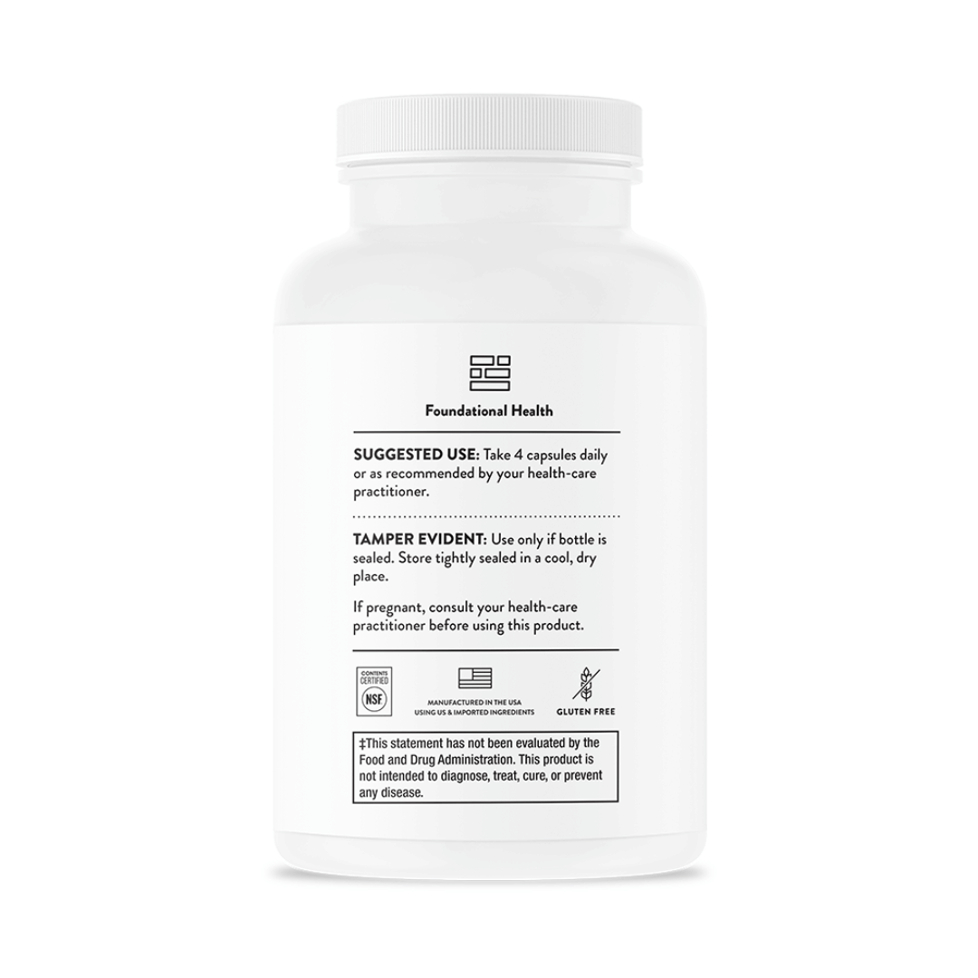 Thorne Advanced Nutrients by Thorne, multivitamin and mineral capsules in premium supplement bottle with front label packaging.