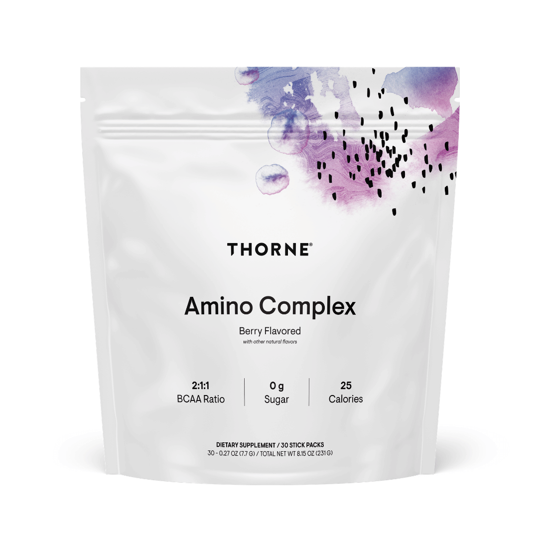 Thorne Amino Complex by Thorne, amino acid capsules in premium supplement bottle with front label packaging