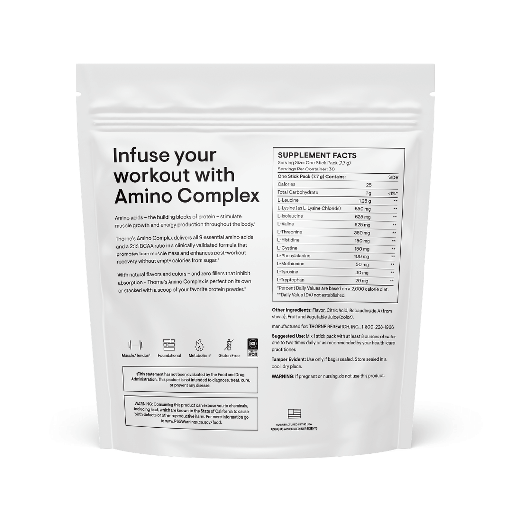 Thorne Amino Complex by Thorne, amino acid capsules in premium supplement bottle with front label packaging