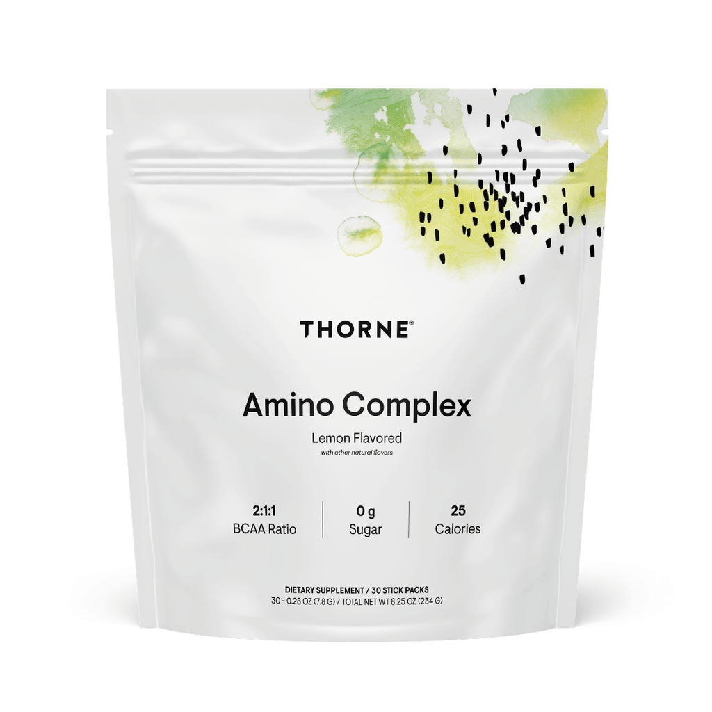 Thorne Amino Complex by Thorne, amino acid capsules in premium supplement bottle with front label packaging