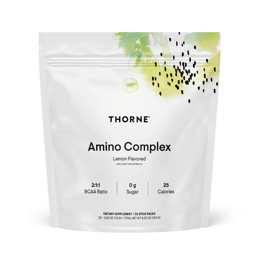 Thorne Amino Complex by Thorne, amino acid capsules in premium supplement bottle with front label packaging