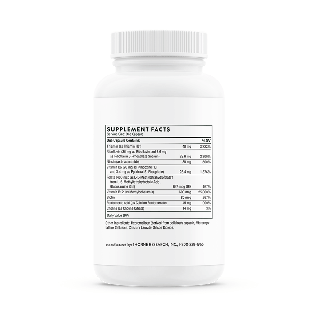 Thorne B-Complex #12 by Thorne, vitamin B complex capsules in supplement bottle with front label packaging.