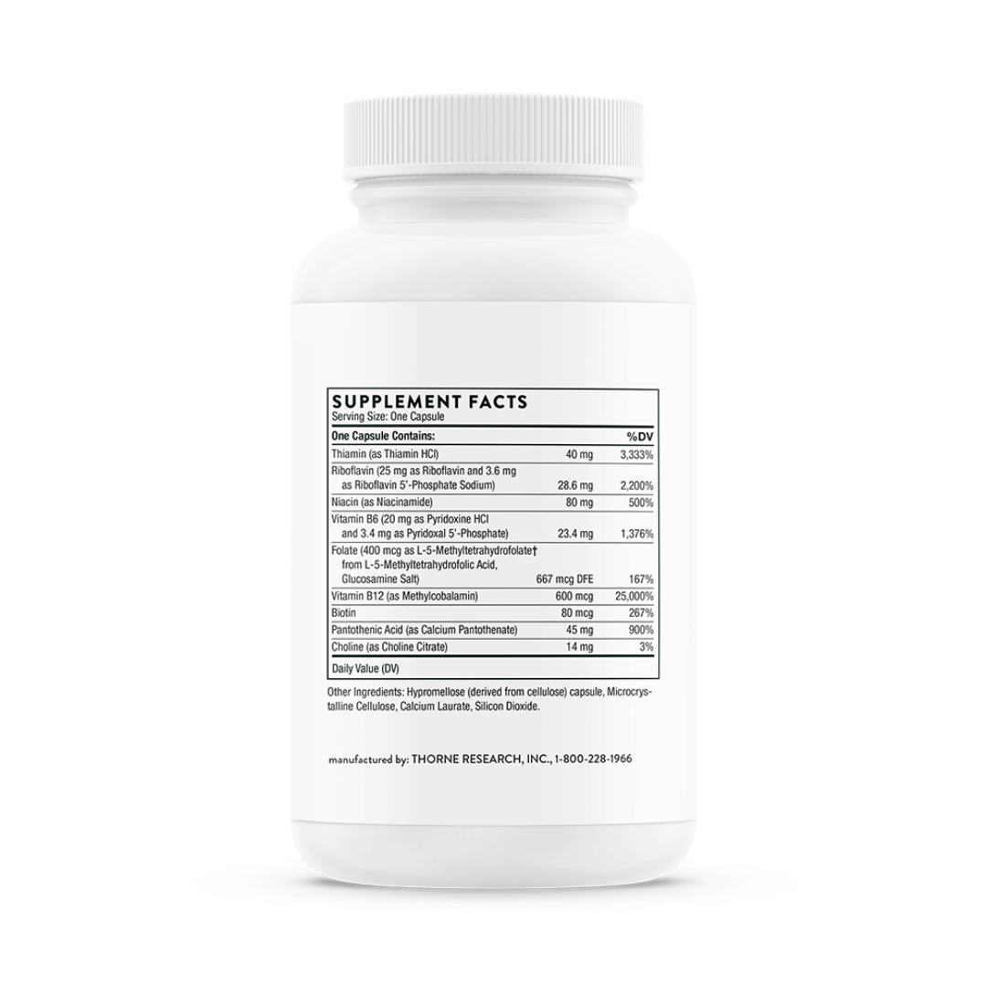 Thorne B-Complex #12 by Thorne, vitamin B complex capsules in supplement bottle with front label packaging.