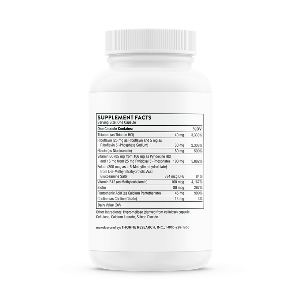 Thorne B-Complex #6 by Thorne, vitamin B complex capsules in supplement bottle with front label packaging.