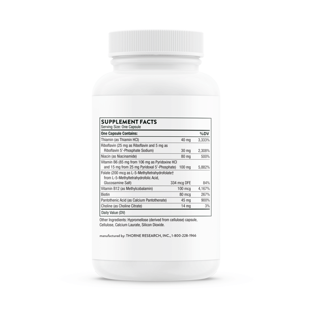 Thorne B-Complex #6 by Thorne, vitamin B complex capsules in supplement bottle with front label packaging.