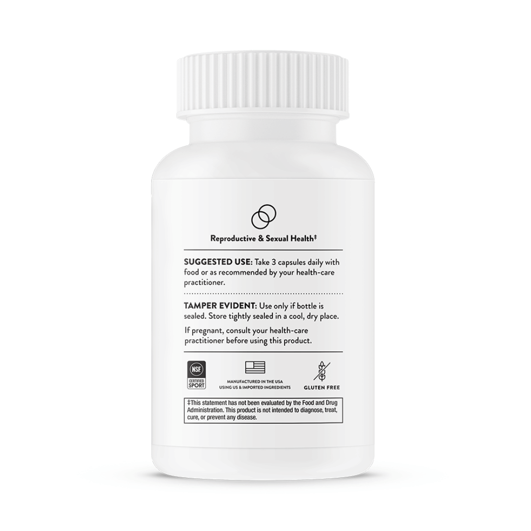 Thorne Basic Prenatal by Thorne, prenatal multivitamin capsules in premium supplement bottle with front label packaging.