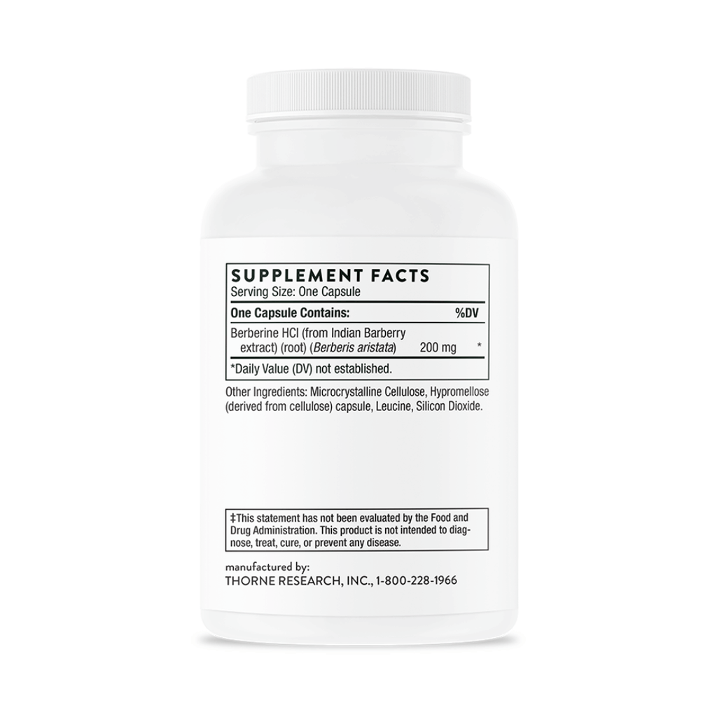 Thorne Berberine 200mg by Thorne, berberine capsules in premium supplement bottle with front label packaging.