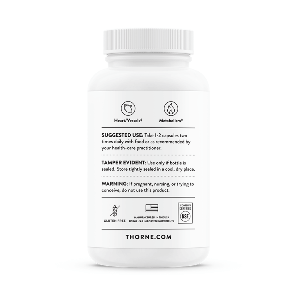 Thorne Berberine (Dual Action) by Thorne, berberine capsules in premium supplement bottle with front label packaging.