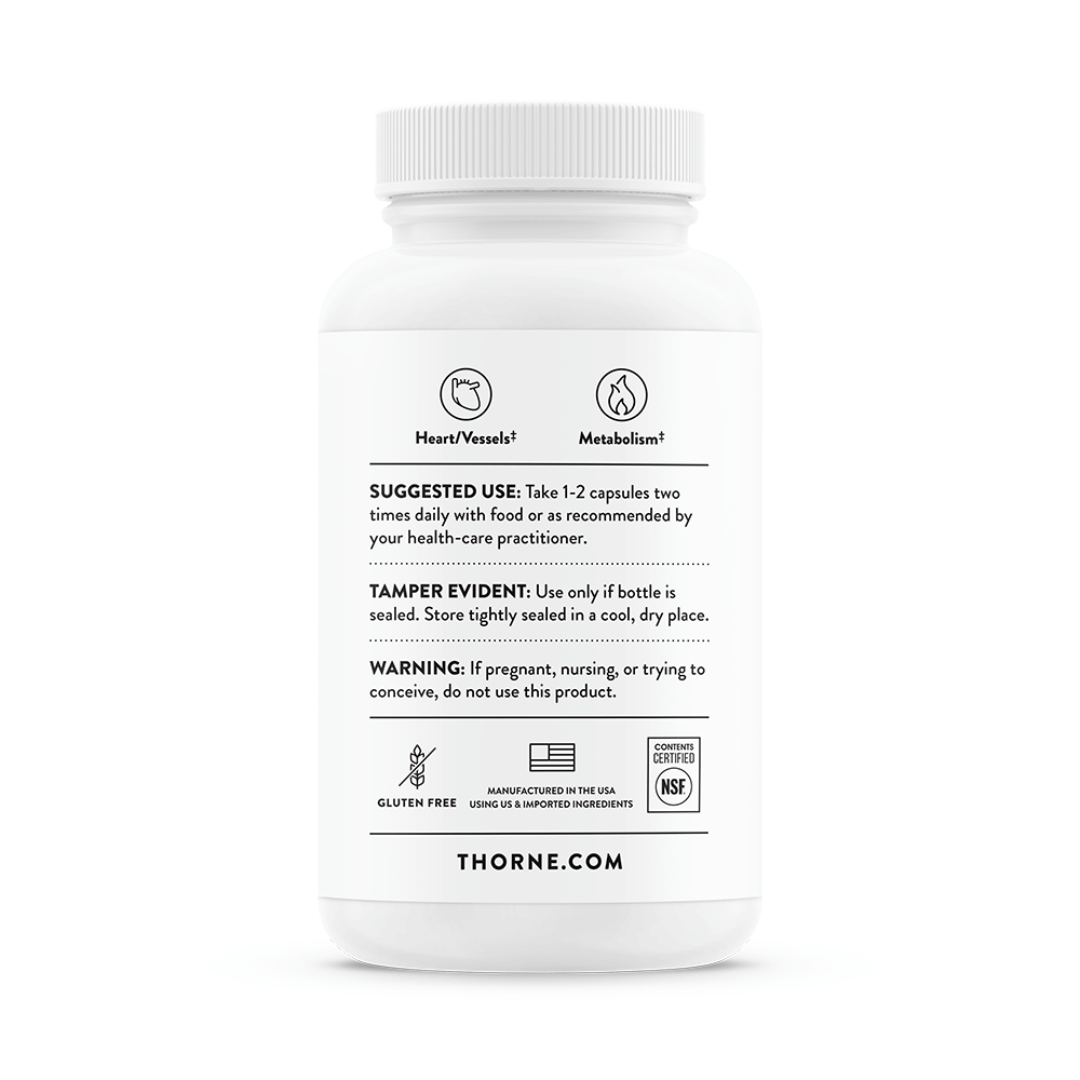 Thorne Berberine (Dual Action) by Thorne, berberine capsules in premium supplement bottle with front label packaging.