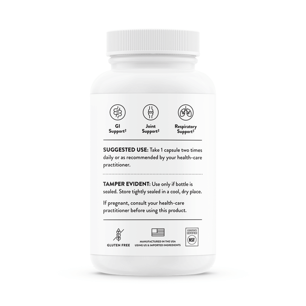 Thorne Boswellia Phytosome by Thorne, boswellia phytosome capsules in premium supplement bottle with front label packaging.