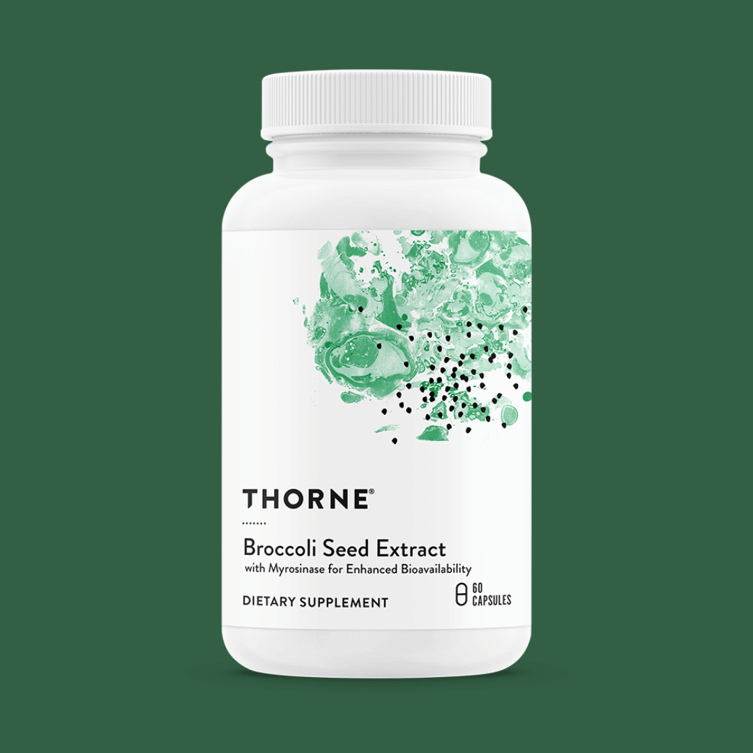 Thorne Broccoli Seed Extract by Thorne, 60 capsules featuring broccoli seed extract in a premium supplement bottle