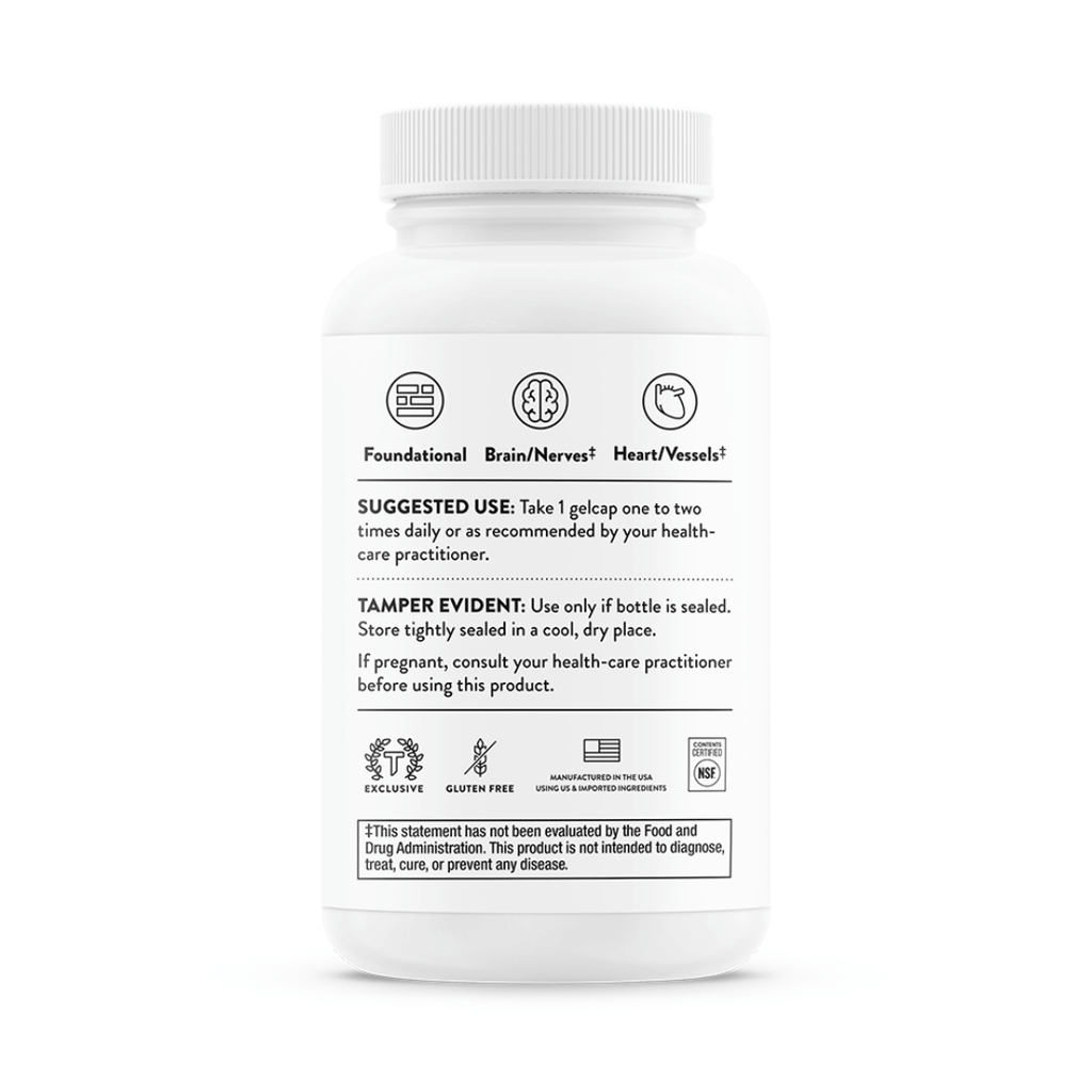 Thorne CoQ10 by Thorne, 60 capsule dietary supplement bottle providing 100 mg coenzyme Q10 in a premium capsule format