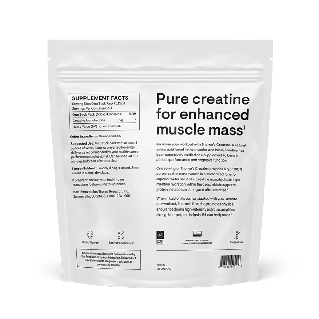 Thorne Creatine Travel Packs by Thorne, individual unflavoured creatine monohydrate powder sachets for sports nutrition.
