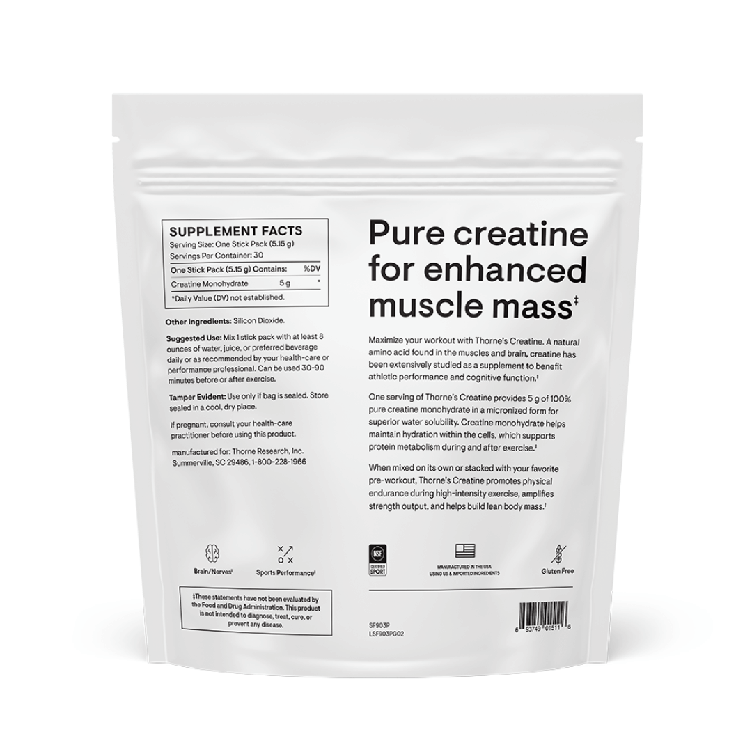 Thorne Creatine Travel Packs by Thorne, individual unflavoured creatine monohydrate powder sachets for sports nutrition.