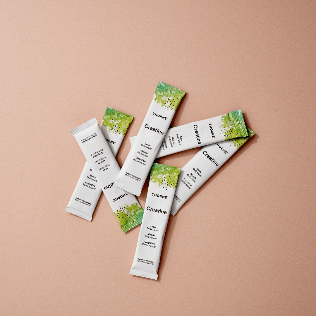 Thorne Creatine Travel Packs by Thorne, individual unflavoured creatine monohydrate powder sachets for sports nutrition.
