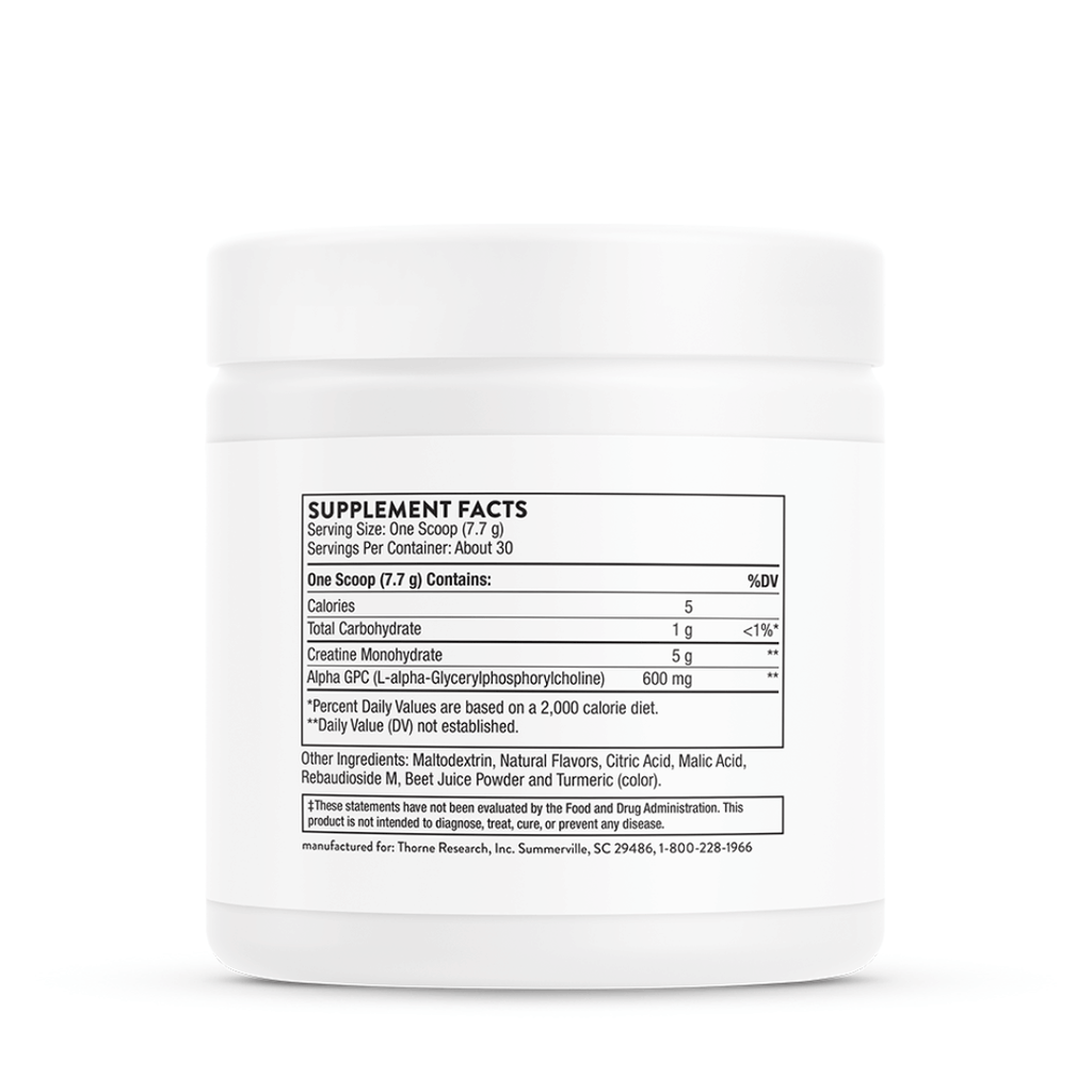 Thorne Creatine + Alpha GPC by Thorne, unflavoured creatine powder, 30 serving sports nutrition supplement
