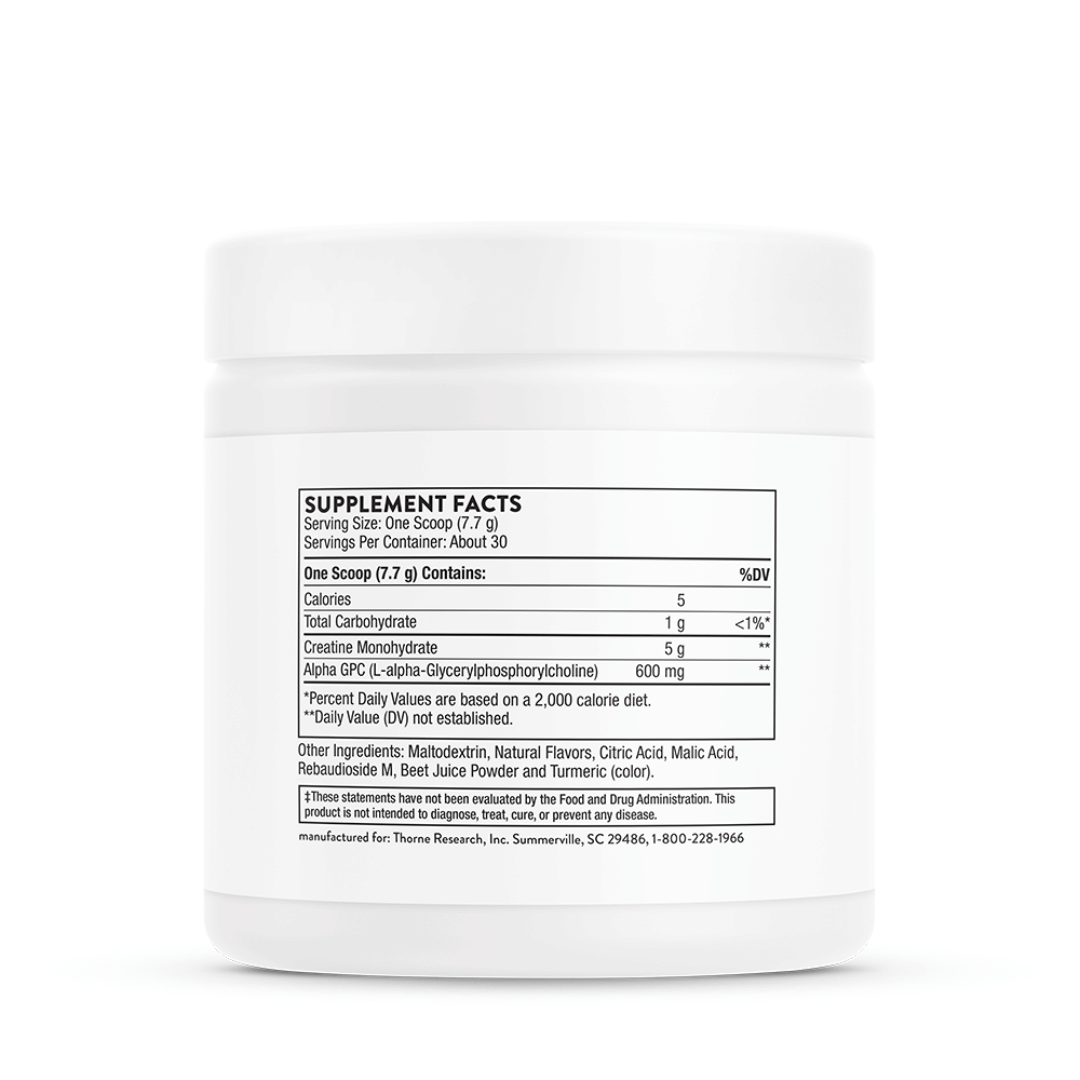 Thorne Creatine + Alpha GPC by Thorne, unflavoured creatine powder, 30 serving sports nutrition supplement