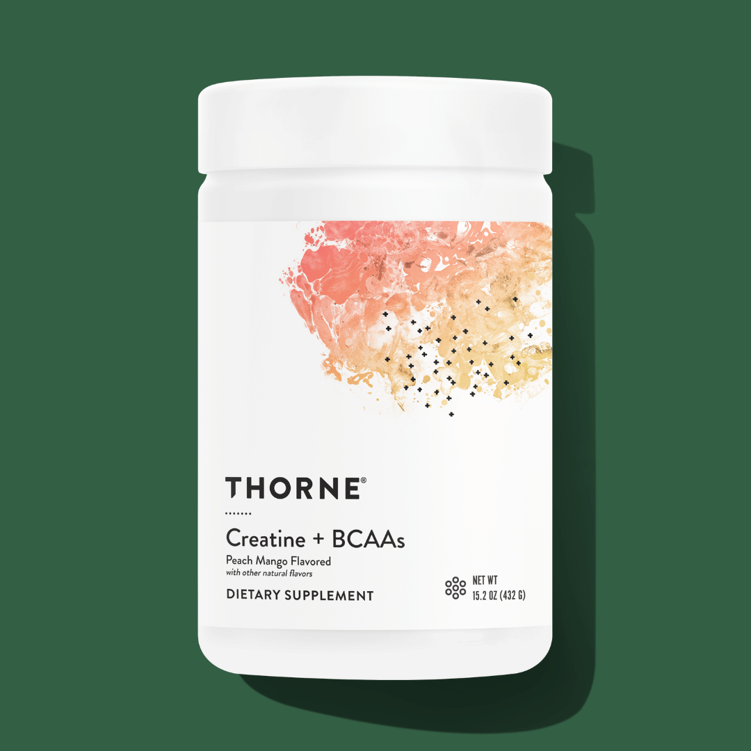 Thorne Creatine + BCAAs by Thorne, peach mango powder, 30 serving sports nutrition supplement with creatine and BCAAs