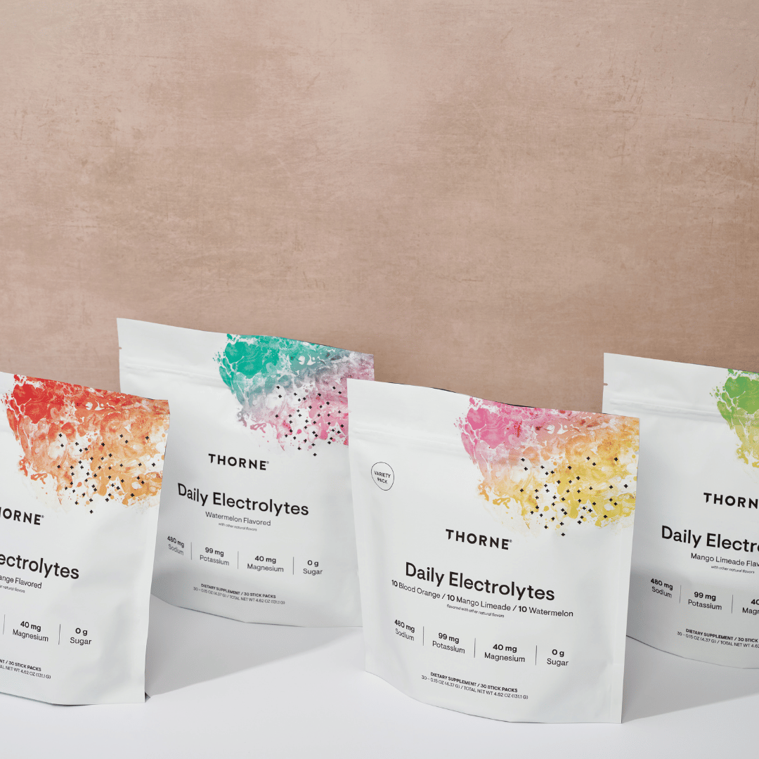 Thorne Daily Electrolytes by Thorne, electrolyte stick packs, 30 serve hydration powder in assorted flavour options
