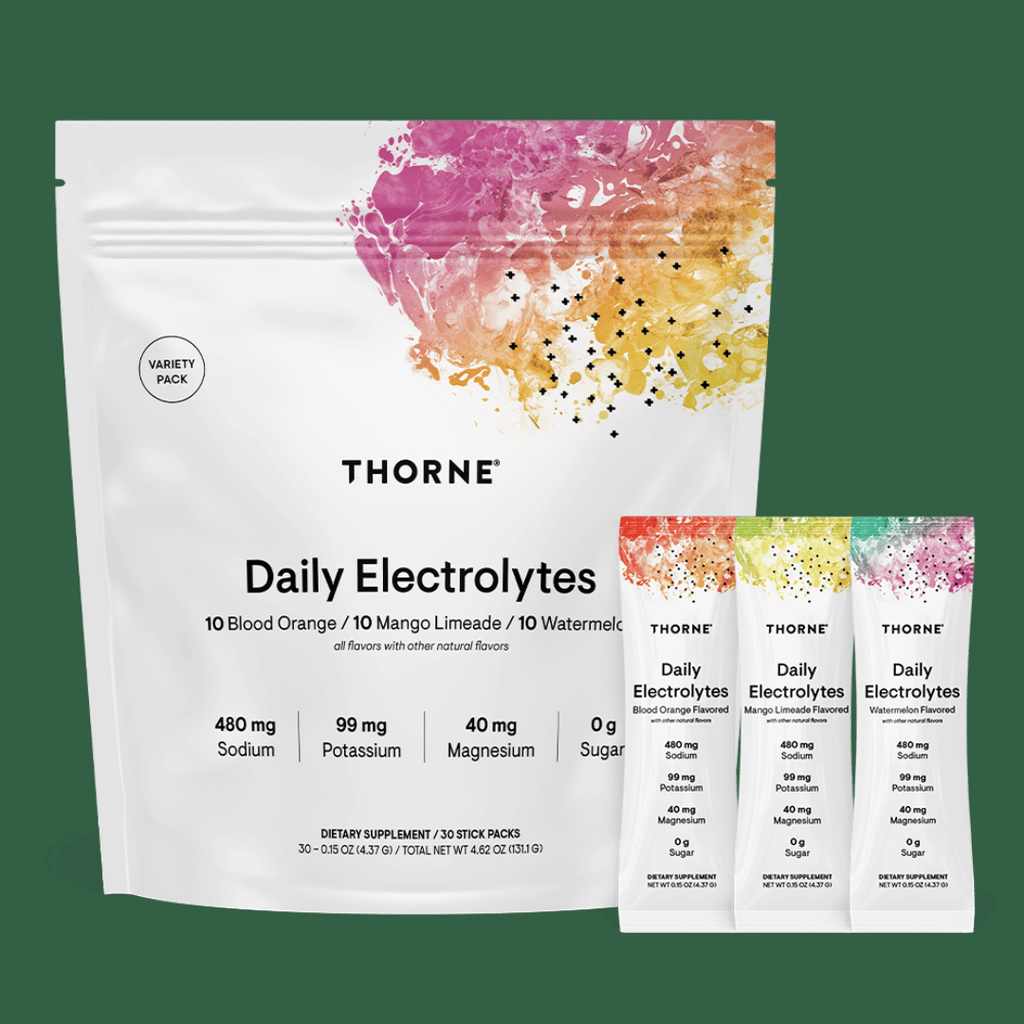 Thorne Daily Electrolytes by Thorne, electrolyte stick packs, 30 serve hydration powder in assorted flavour options