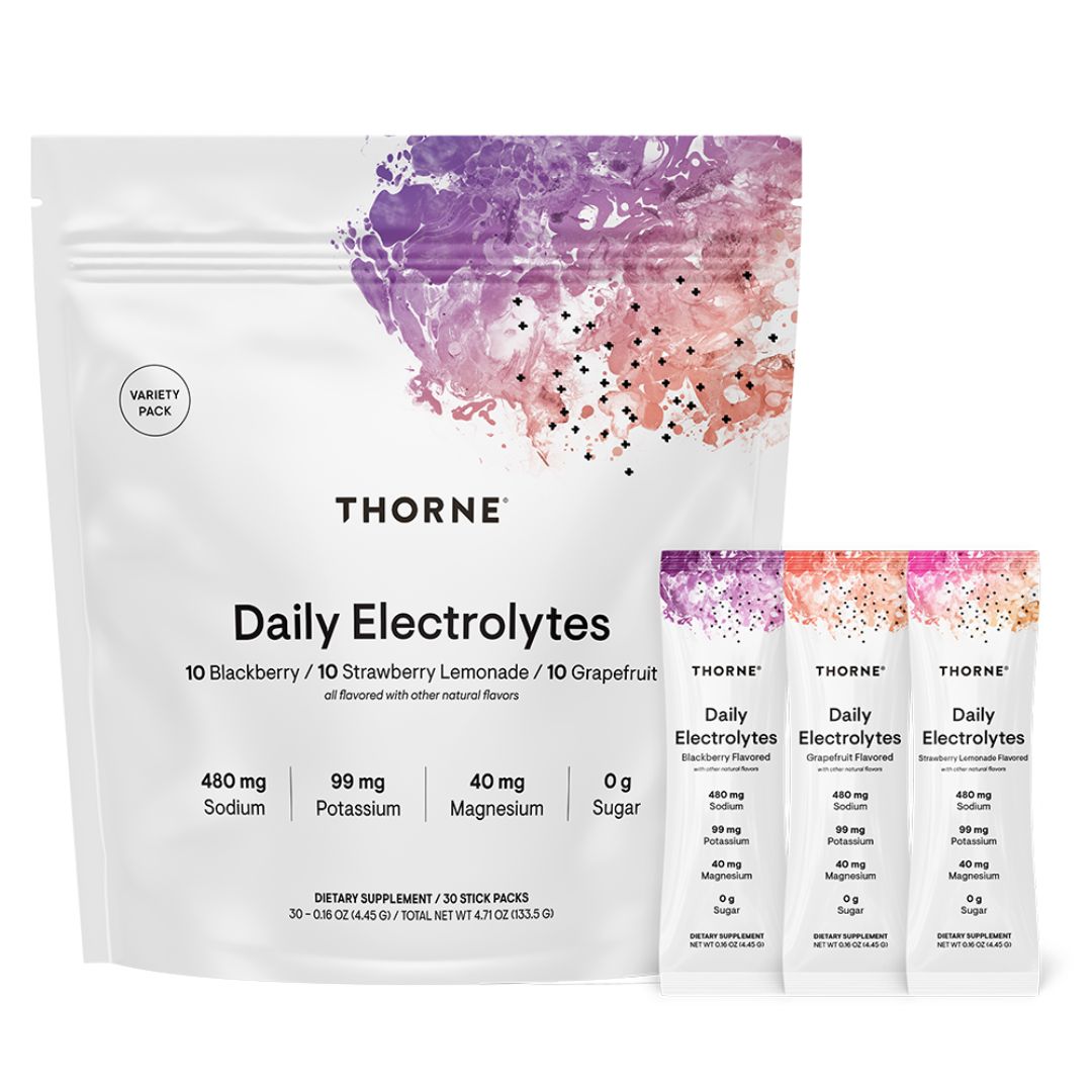 Thorne Daily Electrolytes by Thorne, electrolyte stick packs, 30 serve hydration powder in assorted flavour options