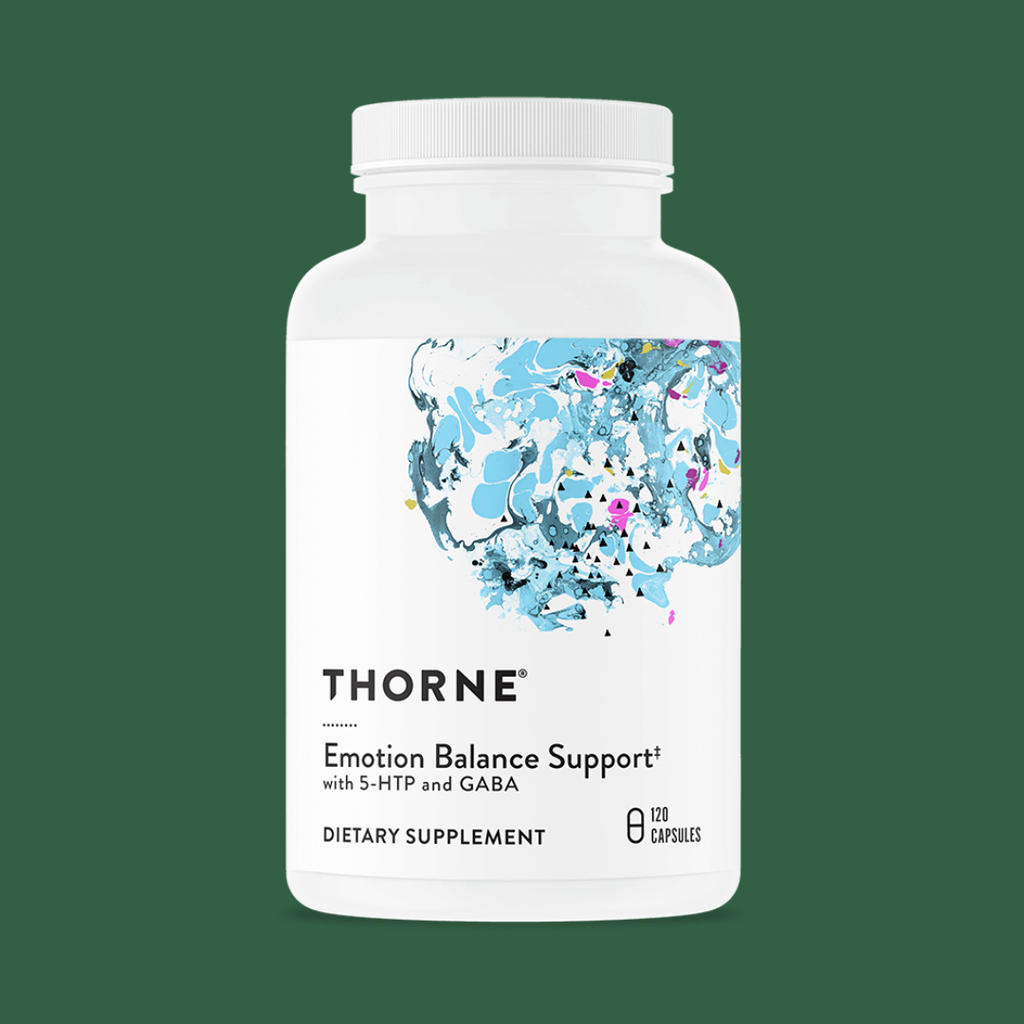 Thorne Emotional Balance Support capsules with GABA, active B vitamins and botanical extracts for mood and stress support.