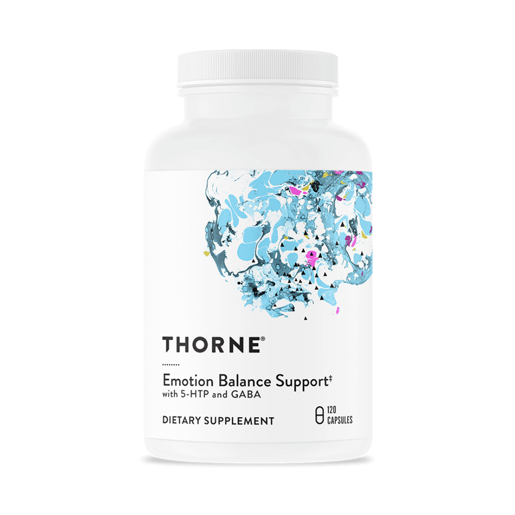 Thorne Emotional Balance Support capsules with GABA, active B vitamins and botanical extracts for mood and stress support.